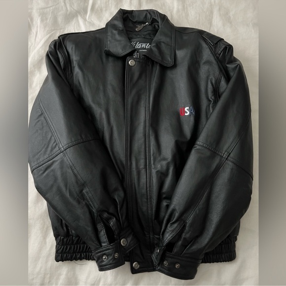 Black Leather USA Flag Jacket - Picture 2 of 5